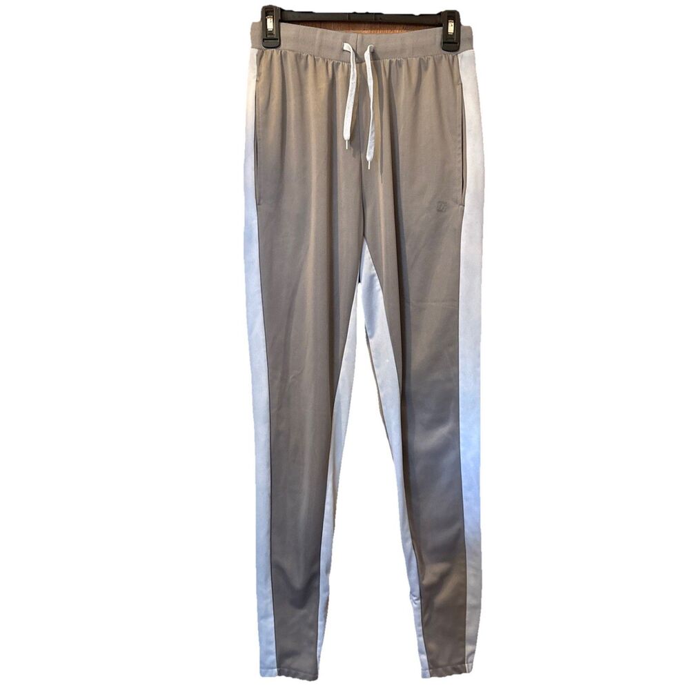 Cougar Sport Track Pants Mens Medium Polyester Tapered Fit Zip Legs Light Gray